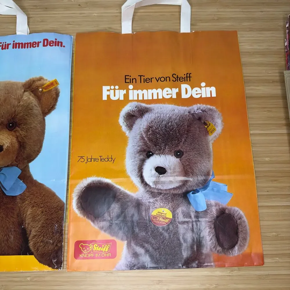 Vintage 70s Steiff Teddy Bear Paper Shopping Bags‎ Made In West Germany Lot of 2
